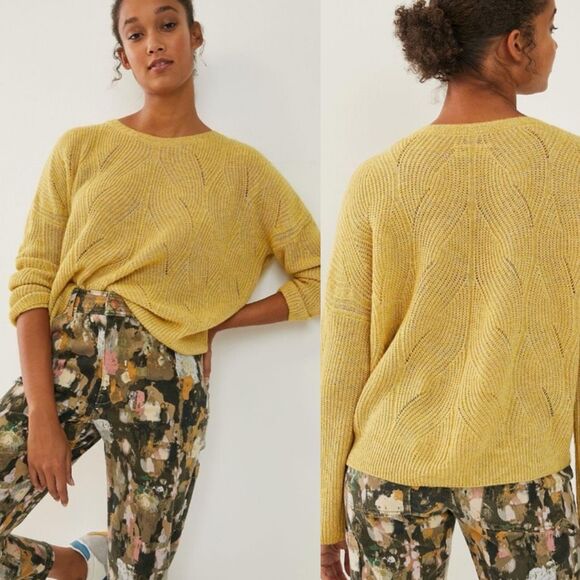 Anthropologie Womens Yellow Keely Cable Knit Wool Blend Pullover Sweater Size XS - Picture 1 of 10